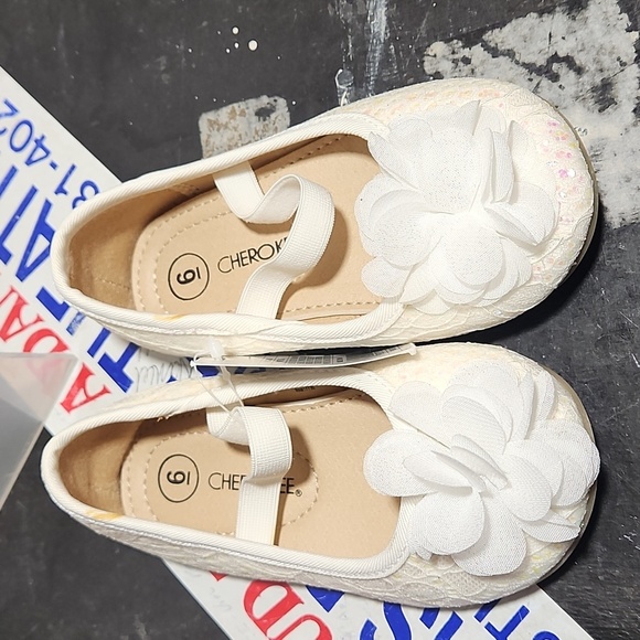 CHEROKEE  Lace Speckle Floral Rosette Detal Ballerina Flat  6 - Picture 10 of 12